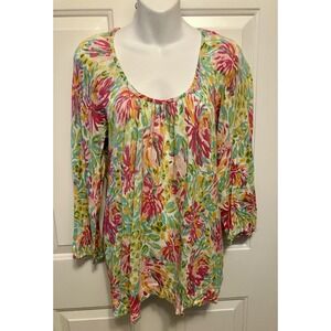 Lilly Pulitzer Colorful Floral Pink‎ Top Blouse Shirt Size M Medium Women’s